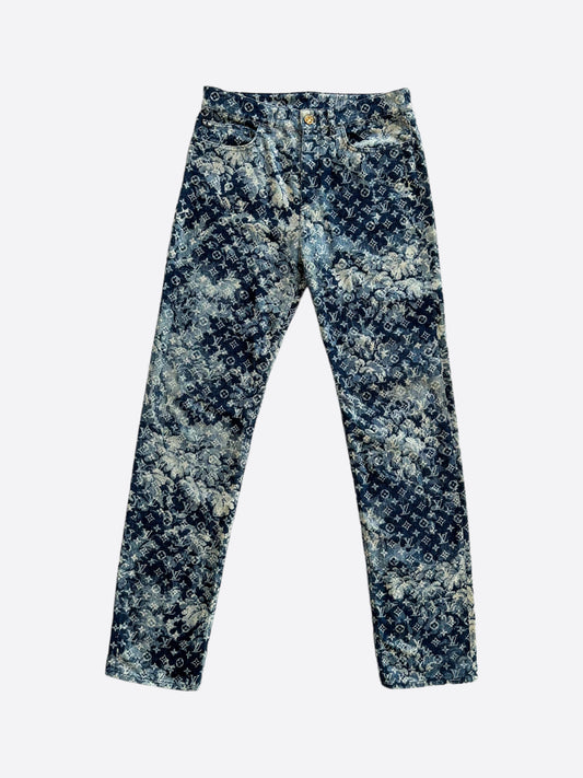 Louis Vuitton Blue Monogram & Tapestry Destroyed Jeans