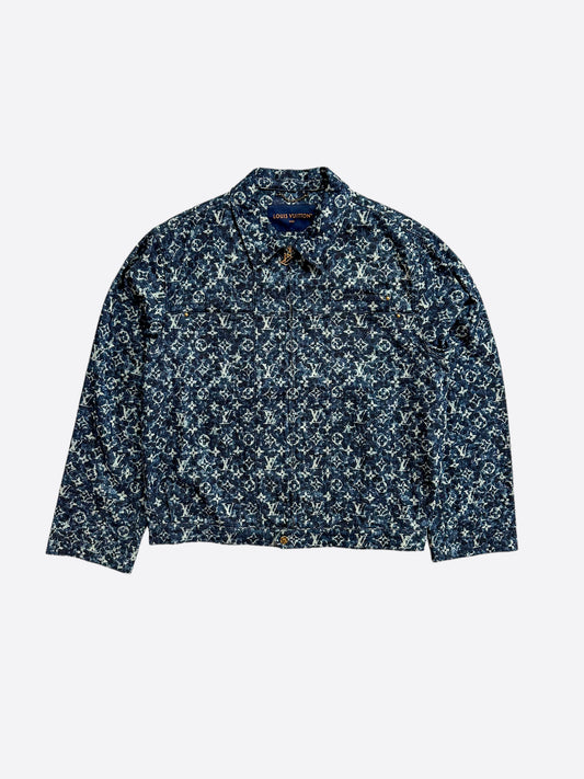 Louis Vuitton Blue Monogram Distressed Floral Workwear Jacket