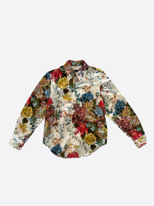 Louis Vuitton White Multicolor Flower Monogram Button Up Shirt