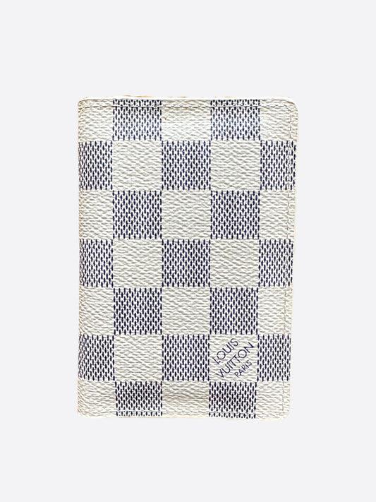 Louis Vuitton White Damier Checkered Pattern Zip Around White Azur