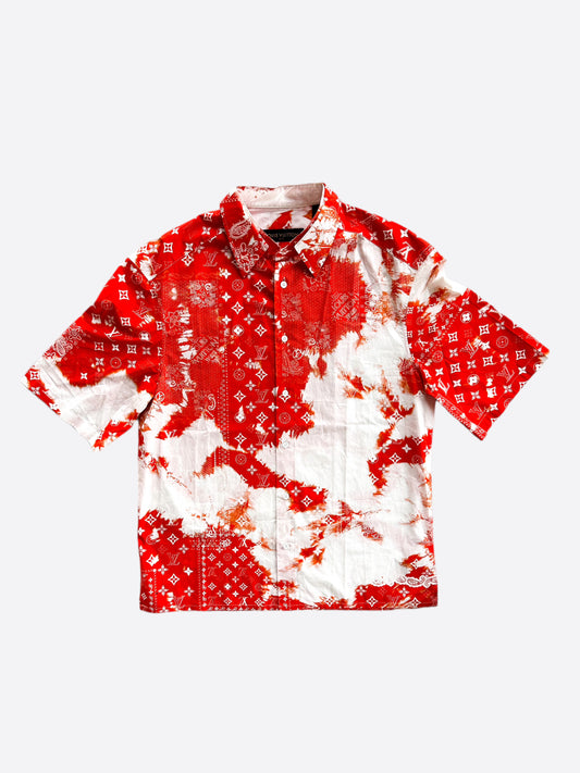 Louis Vuitton Red Monogram With Big V Center Hawaiian Shirt And