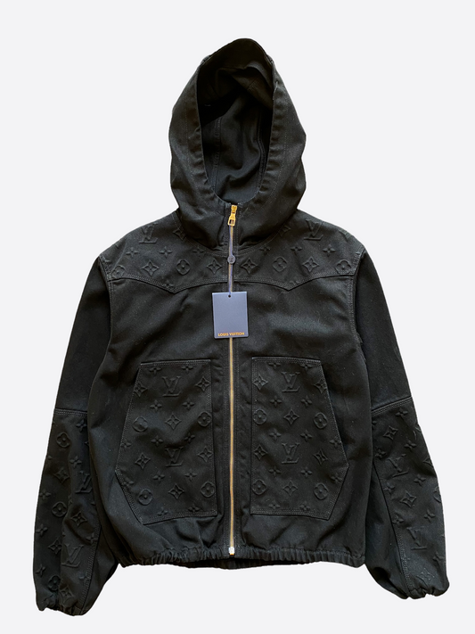 Louis Vuitton Mid-Length Monogram Nylon Windbreaker BLACK. Size 44