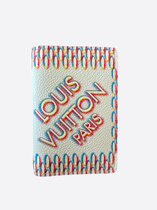 Louis Vuitton Double Zipped Card Holder White Damier Spray in