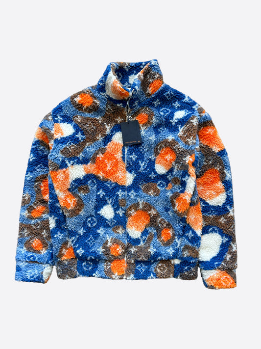 Louis Vuitton Blue & Orange Camo Monogram Fleece Zip Up Jacket