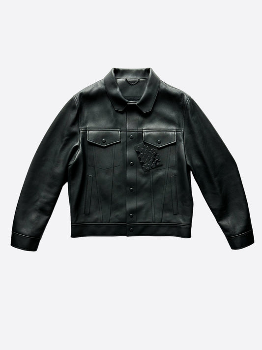 Louis Vuitton Monogram Leather Trucker Jacket BLACK. Size 52