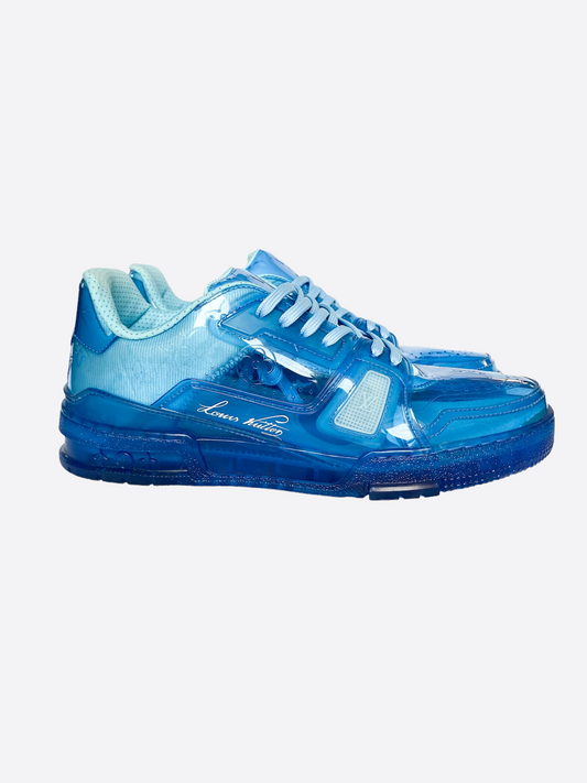 Louis Vuitton - White/Sky Blue 'UNC' Leather Trainer Sneakers – eluXive