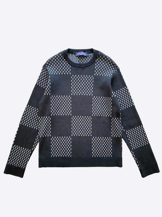 Louis Vuitton Black Weave Giant Damier Zip-up Jacket Sweater