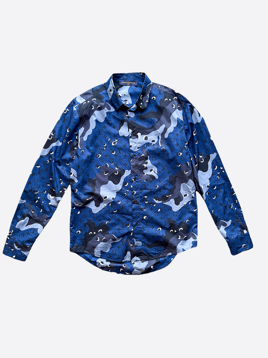 Louis Vuitton Men Camo Regular Silk Shirt LV Signature Blue Regular Fit -  LULUX