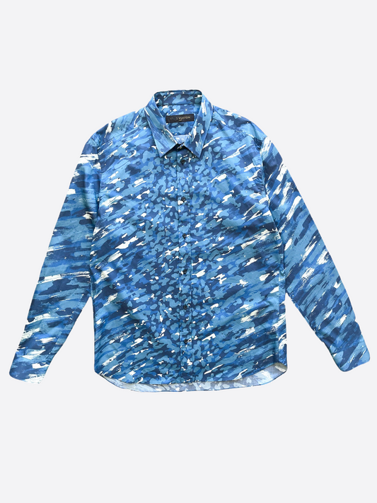 Louis Vuitton Blue Monogram Striped Ink Pattern Cotton Full Sleeve Shirt  XXL Louis Vuitton