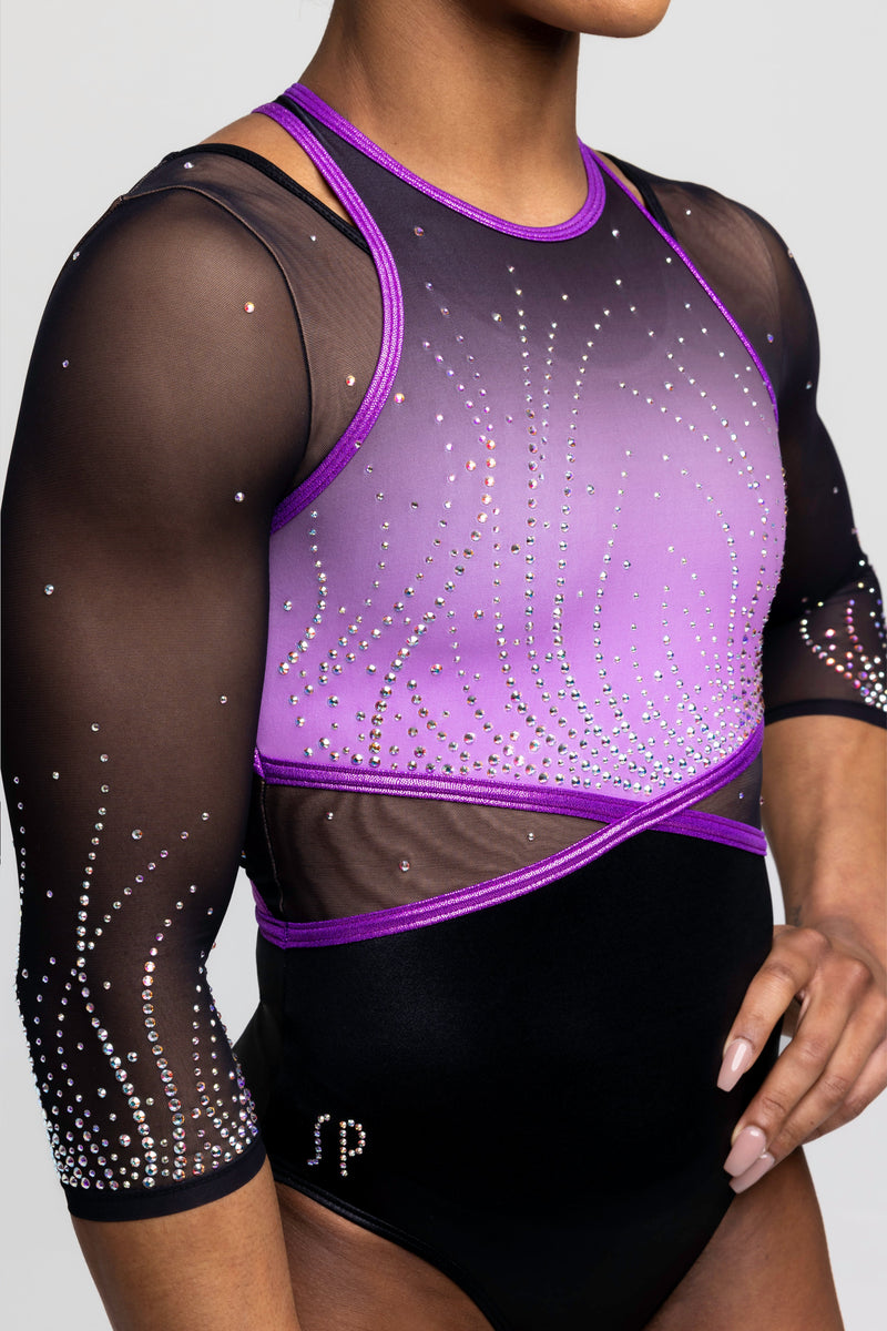 Harper Purple and White Girls Gymnastics Competition Leotard 