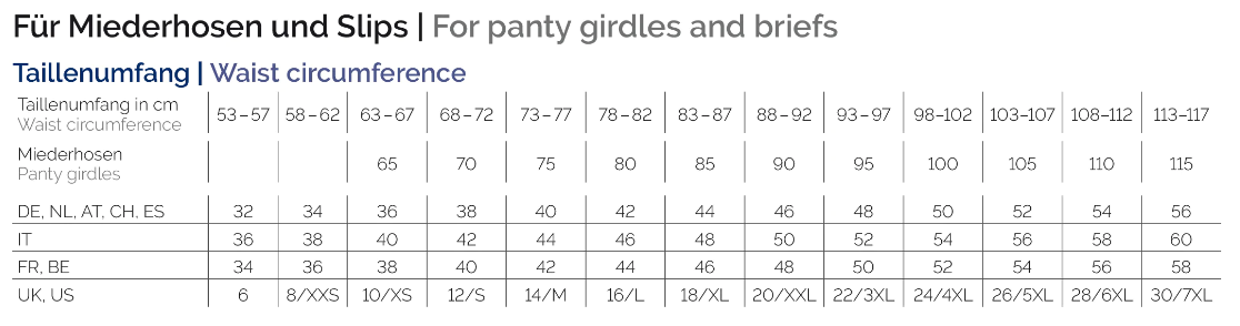 Naturana Briefs Size Chart