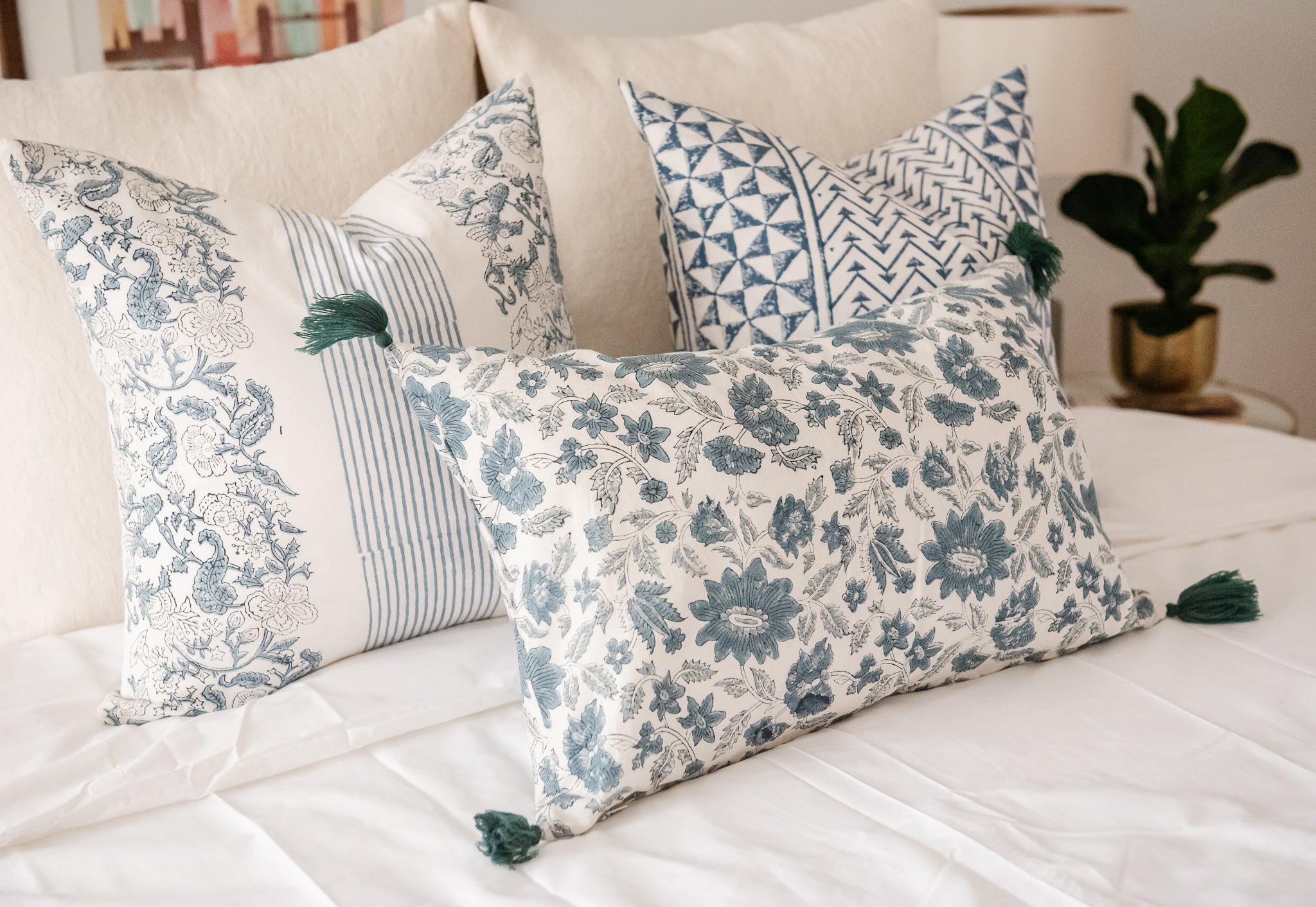 blue floral pillows