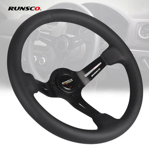 Runsco Performance 13Inch Steering Wheel Real Leather JDM Steering Wheel Pc Game Sim Racing Drift Steering Wheel - RUNSCO
