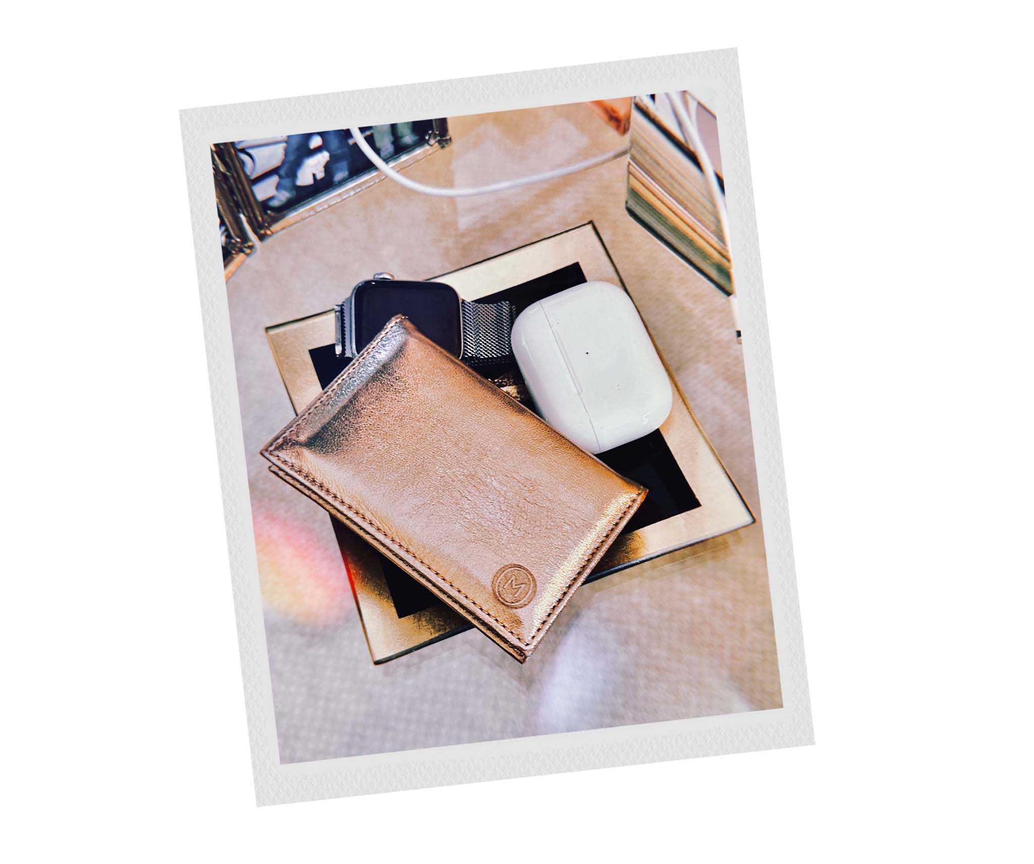 Folded Card Wallet in Gold Pixel Leather