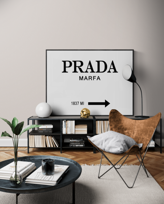 Prada marfa poster, fashion wall art, typographic, black & white print –  Digital Print Collective