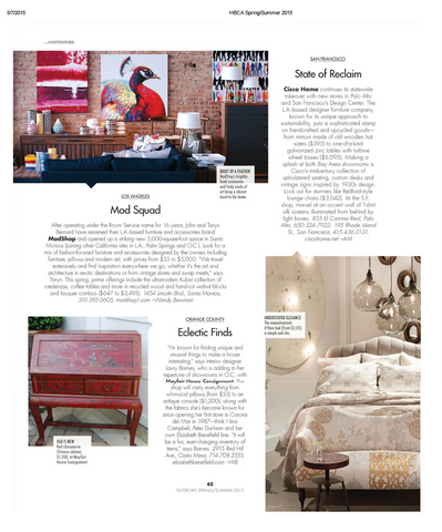 White page with blocks of print, three photos of retro-style room interior, modern-style bedroom and antique-style red desk