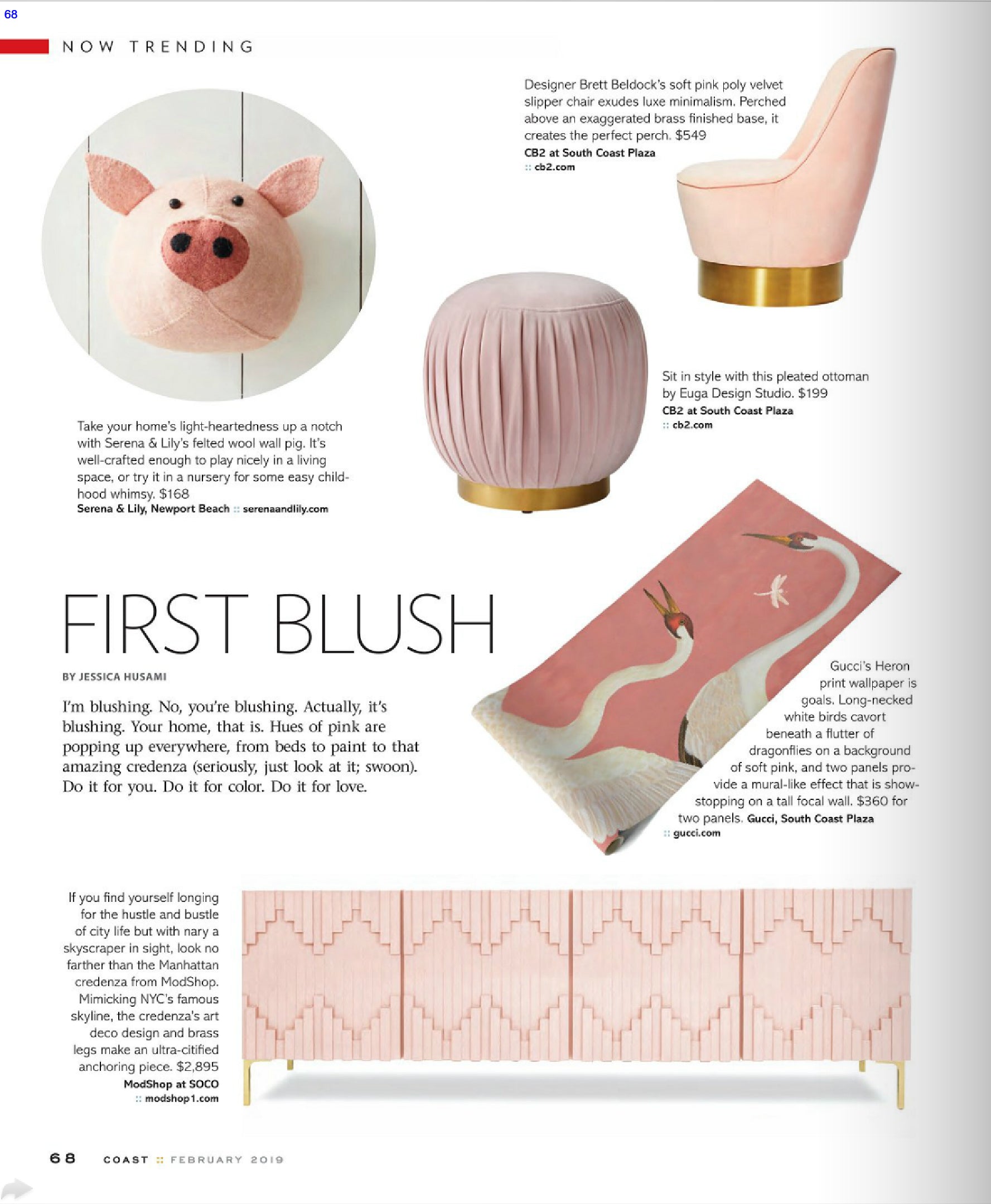 coast magazine january 2019 feature of our blush pink manhattan four door credenza