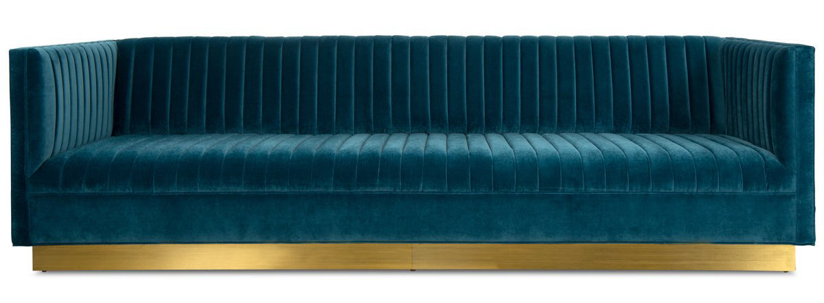 Manhattan Sofa in Velvet with Brass Toe Kick