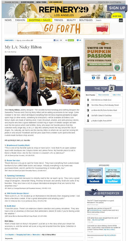 Long webpage 'Refinery 29 Los Angeles' at top, 'My LA: Nicky Hilton', photos of Nicky Hilton and upscale interior designs