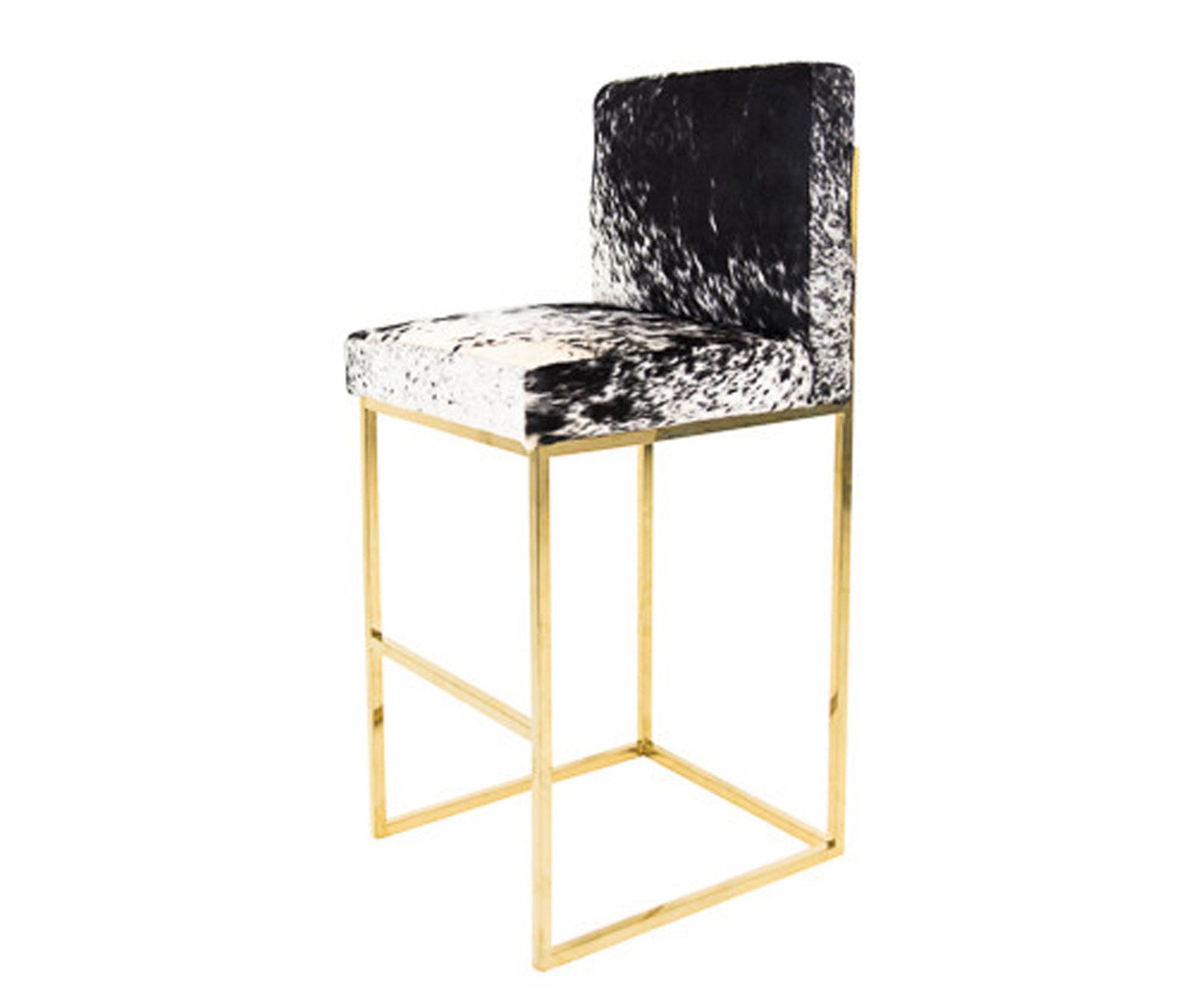 Bar Stool In B W Spotted Cowhide With Brass Legs Modshop