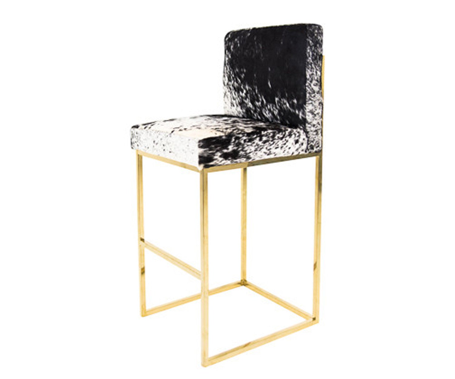 Bar Stool In Bw Spotted Cowhide With Brass Legs Modshop