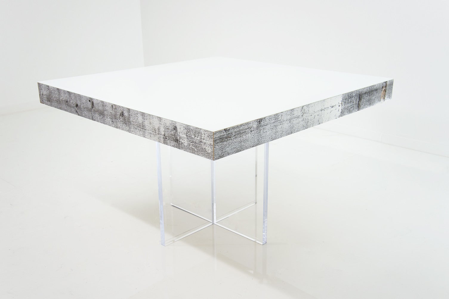 Modern Square Dining Table In White Recycled Wood Modshop