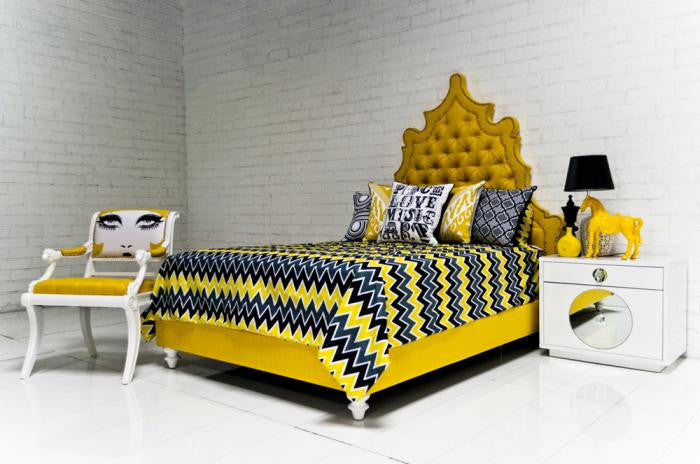 Zig Zag Bedding In Yellow Gray Black Modshop