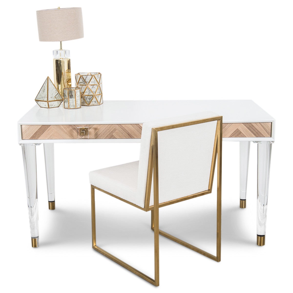 Amalfi Desk With Lucite Cone Legs Natural Wood Desk Modshop