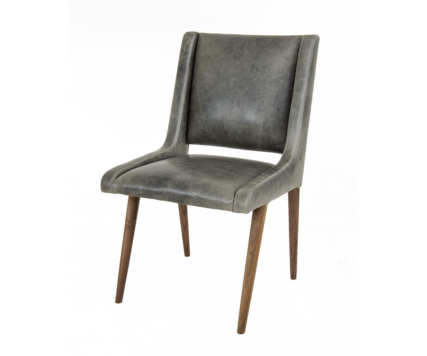 Mid Century Dining Chair in Distressed Grey Leather - ModShop