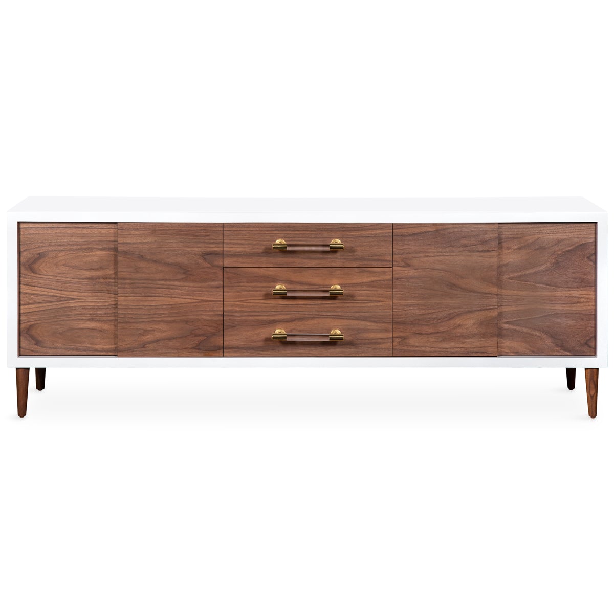 Brixton Walnut Credenza Lucite And Brass Pulls Modshop