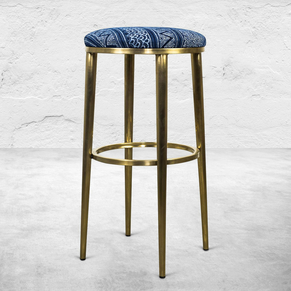 Cape Town Bar Stool In Hand Printed Indigo Mud Cloth Modshop