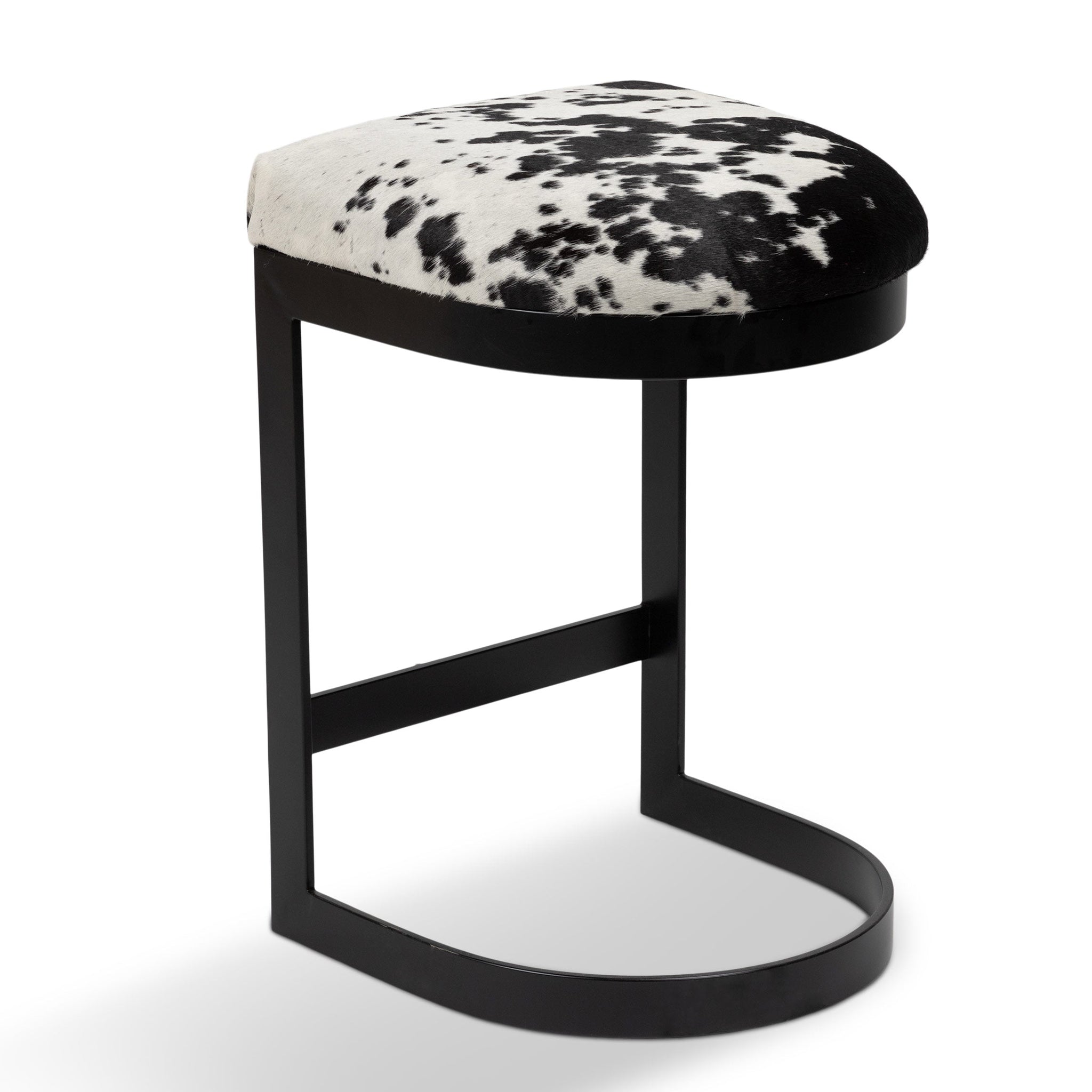 black and white cowhide bar stools