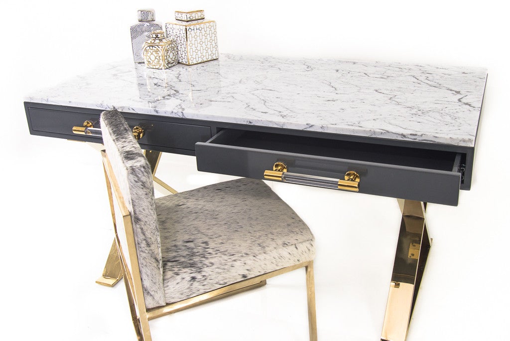 Lucite And Brass Desk With Marble Top Modshop Modshop