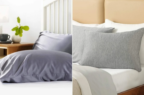 pillow comparison displaying two beds with different pillows