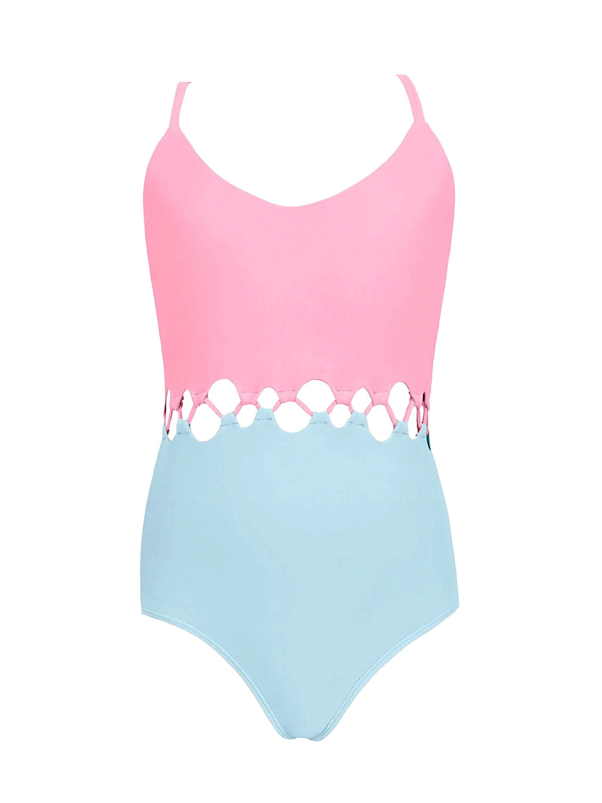 Teen Girls Gingham Pattern Cut-out Knot One Piece Swimsuit
