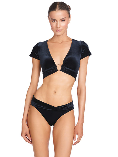 Robin Piccone Ava Solid Cropped T-Shirt Bikini Top & Solid Twist-Front  Bikini Bottom