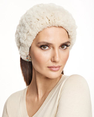 Rex Rabbit Fur Knitted Infinity Scarf and Hood- White - A.J. Ugent Furs %