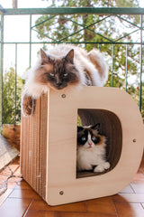 griffoir cabane en carton et bois pour 2 chats