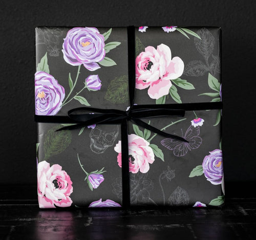 Guns N Roses Inspired Skulls & Roses Gift Wrapping Paper : 2 x Sheets With  Tags