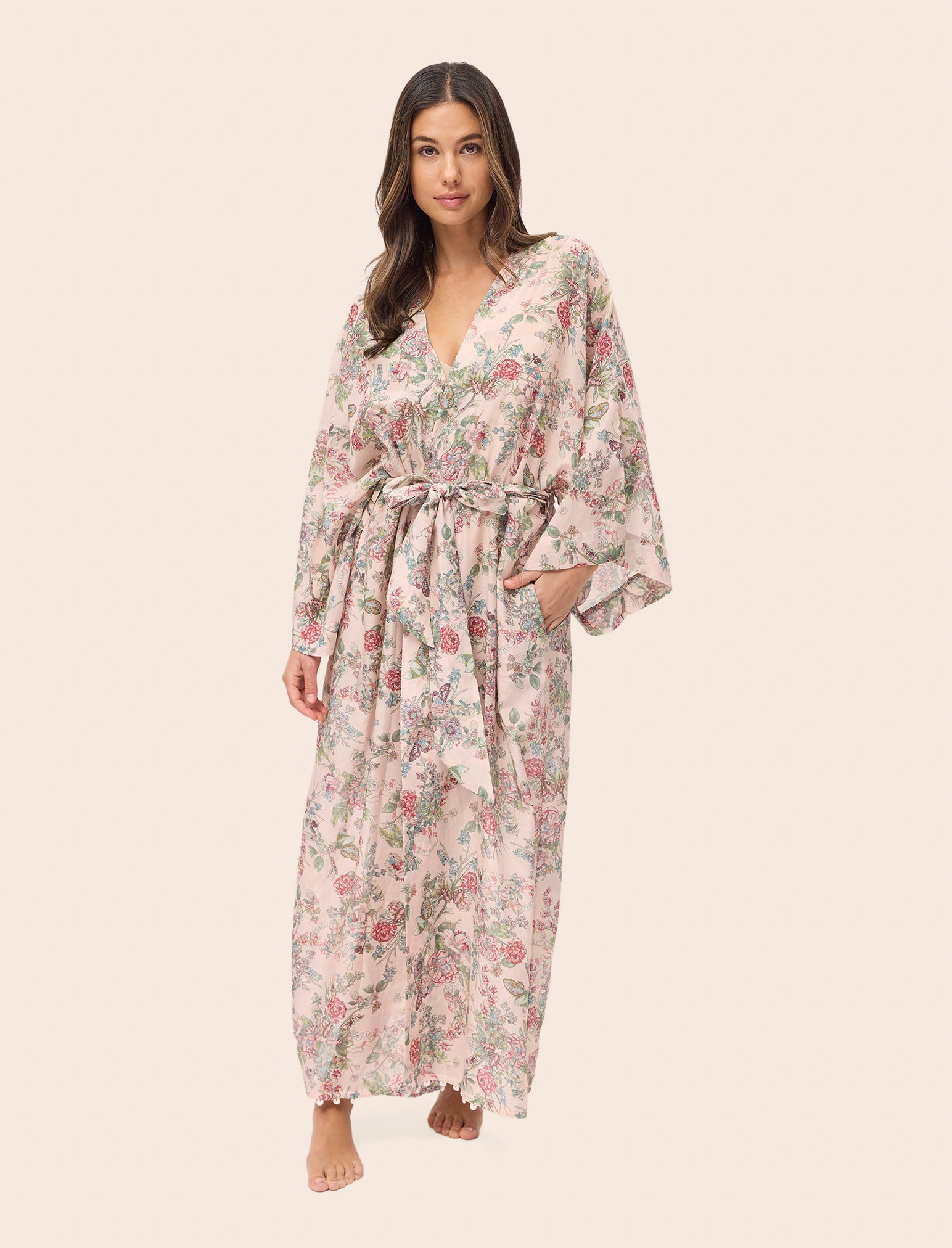 Papinelle Layla Lace Kimono Maxi Robe In Neutral