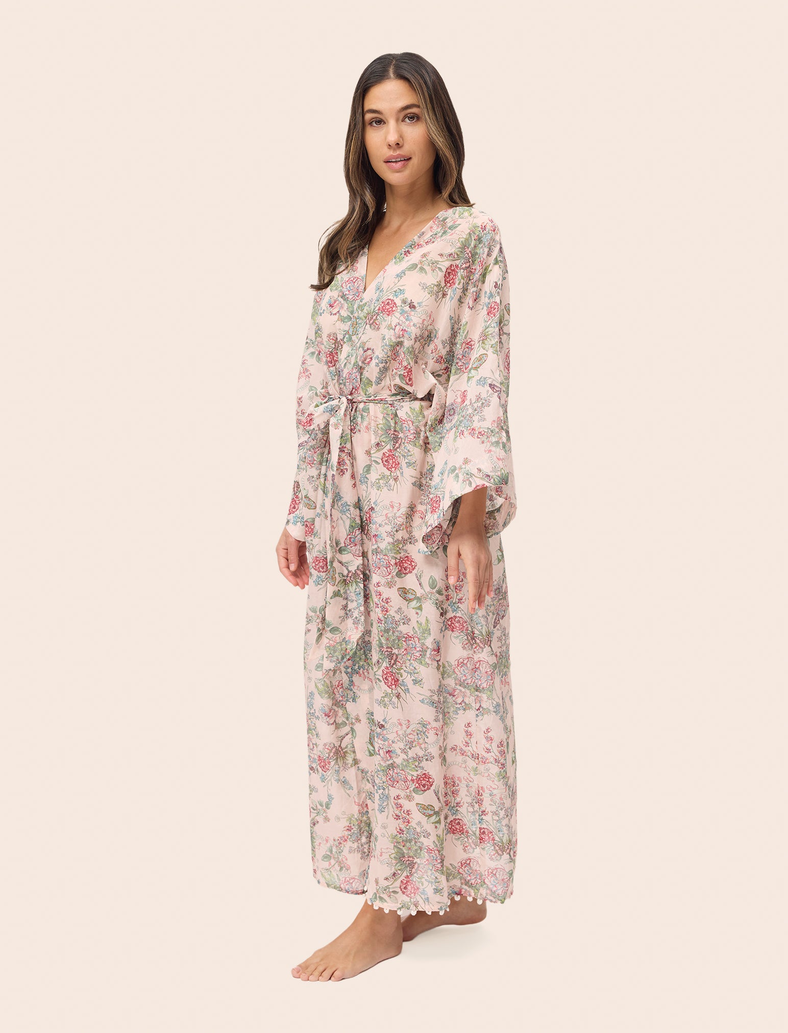 Papinelle Layla Lace Kimono Maxi Robe In Neutral