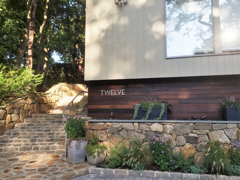 6" Palm Springs uppercase letters from Modern House Numbers installed on a Midcentury Modern Home