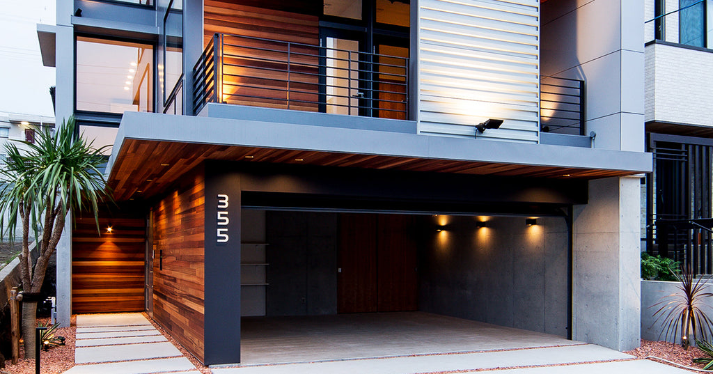 Stylish South Beach numbers from Modern House Numbers installed on contemporary home in Japan