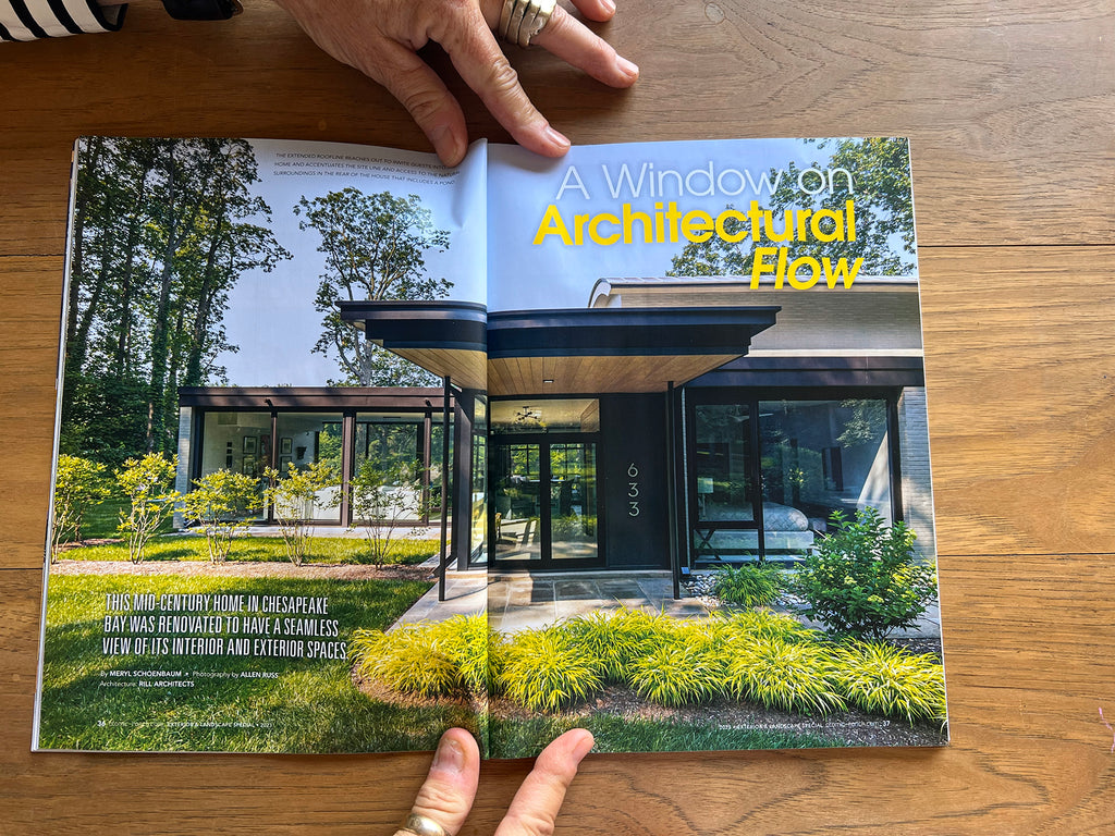 Phot of Atomic Ranch Magazine spread with Midcentury Modern home, featuring Palm Springs numbers from Modern House Numbers