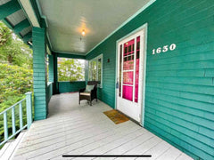 'Before' image of porch and dated address numbers