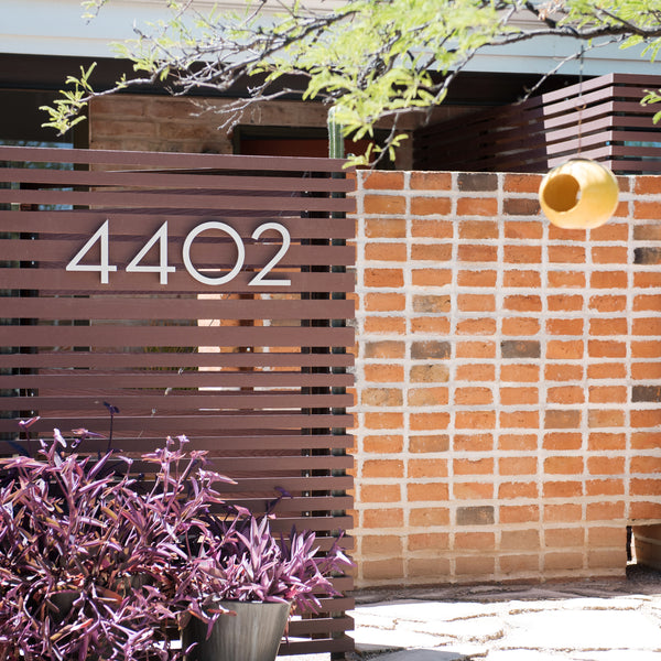 Large, metal midcentury modern address numbers from Modern House Numbers