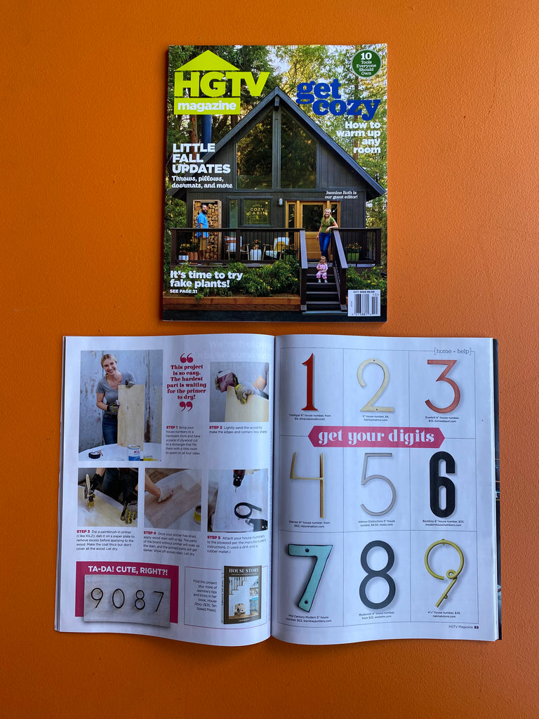 October issue of HGTV Magazine Featuring Guest Editor Jasmine Roth, and Modern House Numbers