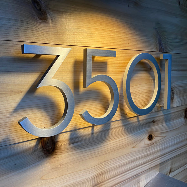 Illuminated modern address numbers, Palm Springs, Brushed Aluminum, from Modern House Numbers