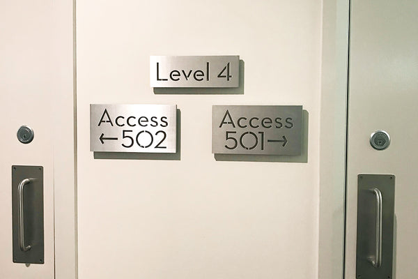 Interior Brushed Aluminum Signage and Wayfinding, Modern House Numbers