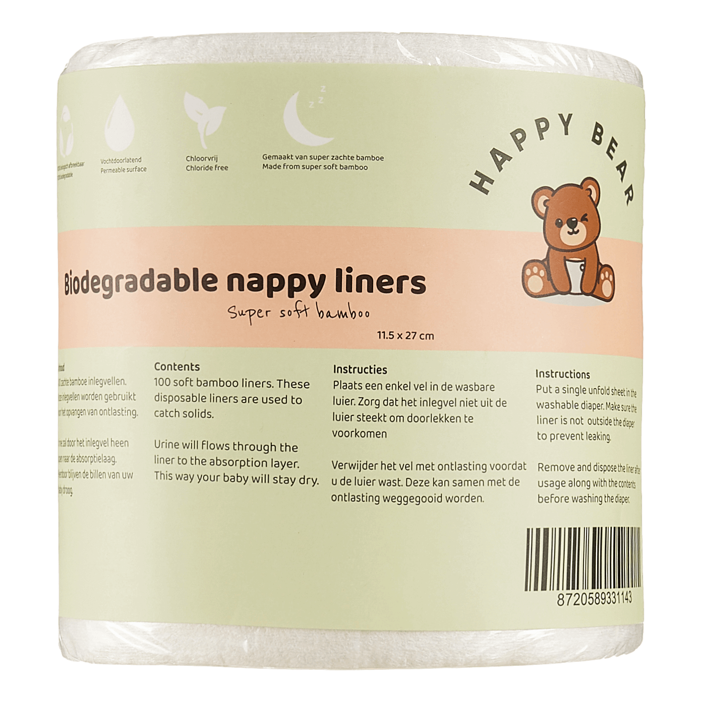 Image of HappyBear bamboe inlegvellen – 1 rol (100 vellen)